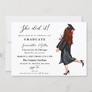 Modern Minimalist Photo She Did It Graduation Invitation