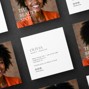 Modern Minimalist Photo & Socials Beauty Square Business Card
