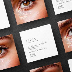 Modern Minimalist Photo & Socials Lash Technician Square Business Card