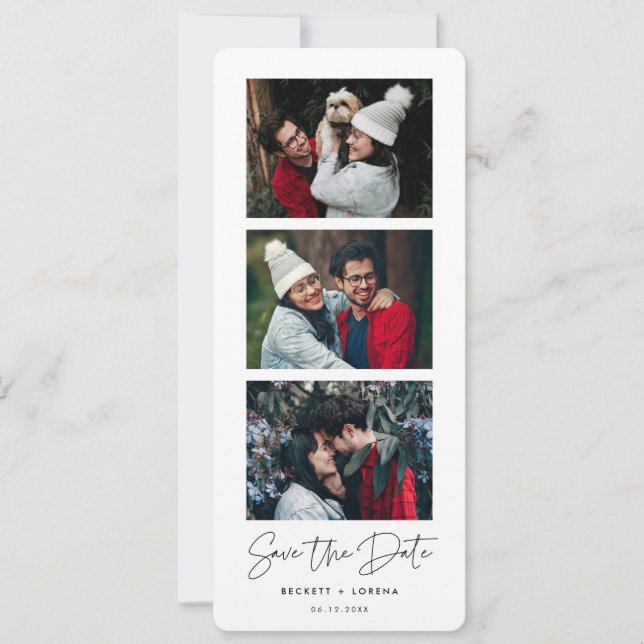 Modern minimalist Photo strip Save the date Announcement (Front)