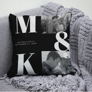Modern Minimalist Photo Wedding Bold Monogram Cushion