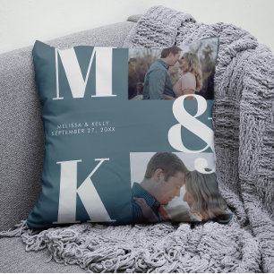 Modern Minimalist Photo Wedding Bold Monogram Cushion