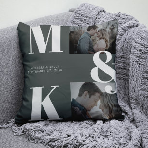 Modern Minimalist Photo Wedding Bold Monogram Cushion