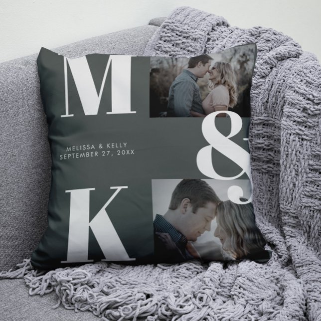 Modern Minimalist Photo Wedding Bold Monogram Cushion (Creator Uploaded)