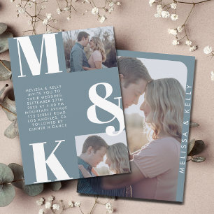 Modern Minimalist Photo Wedding Bold Monogram Invitation