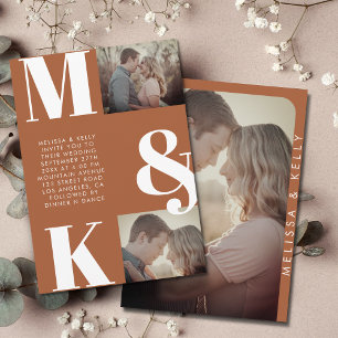 Modern Minimalist Photo Wedding Bold Monogram Invitation