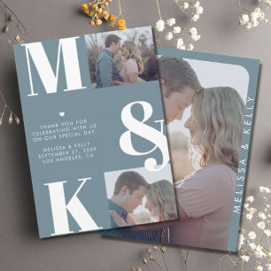 Modern Minimalist Photo Wedding Bold Monogram Thank You Card