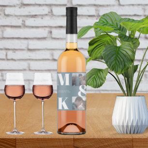 Modern Minimalist Photo Wedding Bold Monogram Wine Label