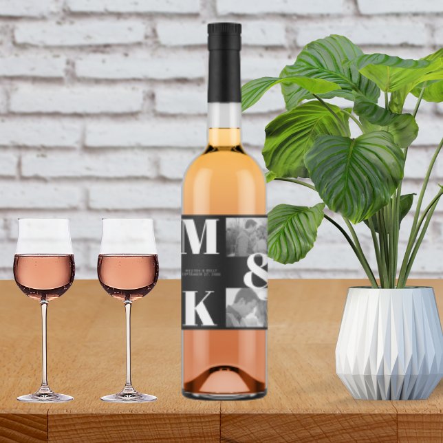 Modern Minimalist Photo Wedding Bold Monogram Wine Label (Creator Uploaded)