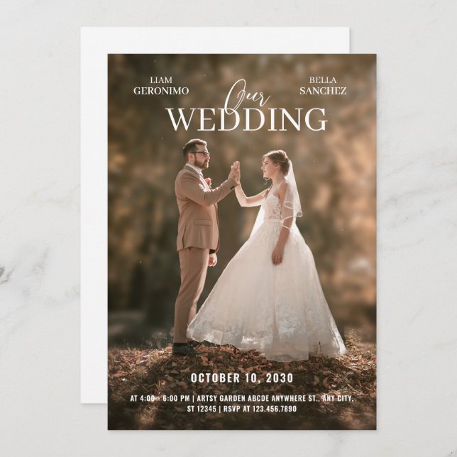 Modern minimalist photo wedding  invitation (Front/Back)