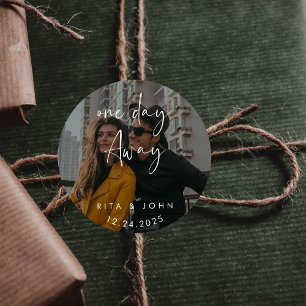Modern Minimalist Photo Wedding One Step Away Classic Round Sticker
