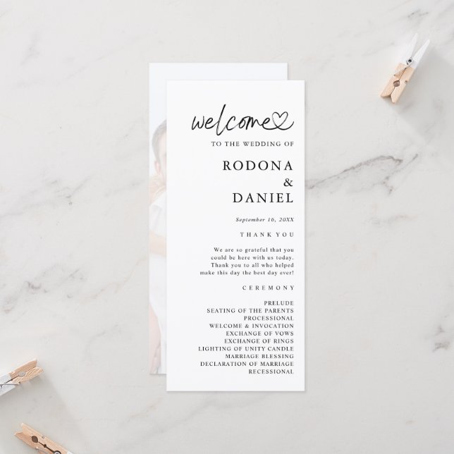 Modern Minimalist Photo Wedding Program (Front/Back In Situ)