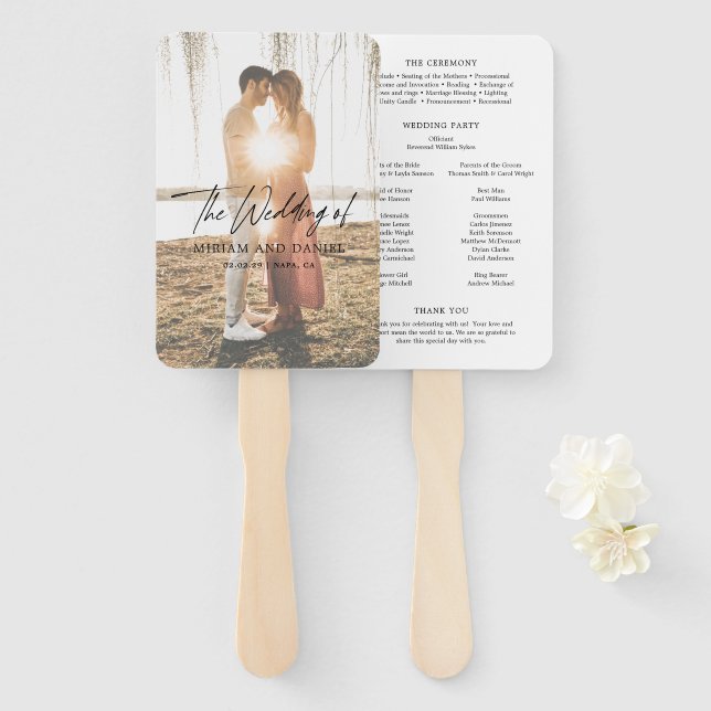 Modern Minimalist Photo Wedding Program Hand Fan (Front and Back)