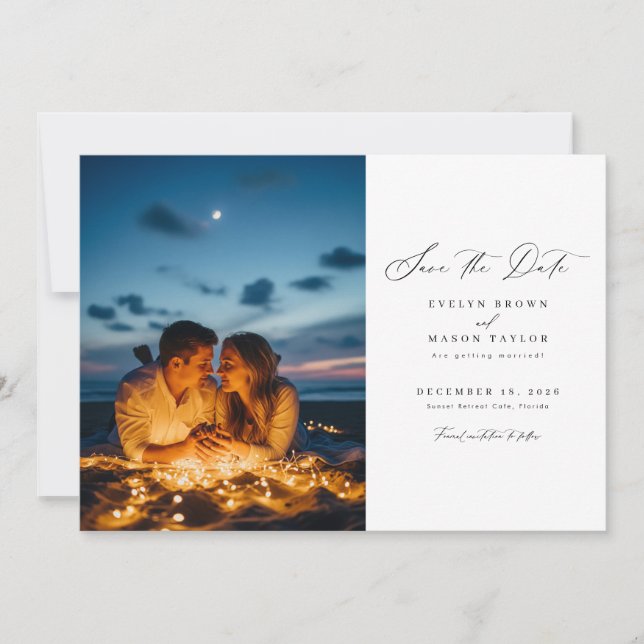 Modern Minimalist Photo Wedding QR Code Save The Date (Front)