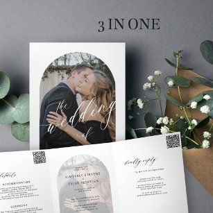 Modern minimalist photo wedding rsvp details Tri-Fold invitation