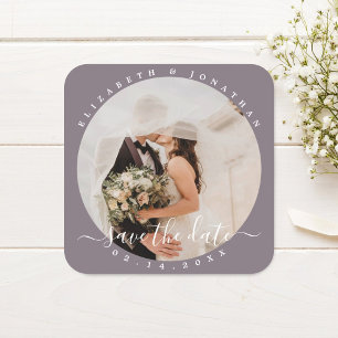 Modern Minimalist Photo Wedding Save The Date Square Sticker