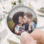 Modern Minimalist Photo Wedding Thank You Favour Classic Round Sticker<br><div class="desc">Add a personalised finishing touch to your wedding thank you notes or reception party favours with these round custom photo stickers. (IMAGE PLACEMENT TIP: An easy way to centre a photo exactly how you want is to crop it before uploading to the Zazzle website.) Design features chic modern minimalist typography...</div>