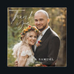 Modern Minimalist Photo Wedding Thank You Magnet<br><div class="desc">The wedding thank you magnet features a modern minimalist bride and groom in autumn season,  colourful foliage in the background. Beautiful handwritten thank you text. The magnet includes the couple's names,  and their wedding date. Great wedding magnet favour for their special day in a simple and heartfelt way.</div>
