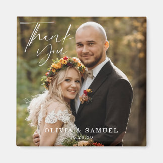 Modern Minimalist Photo Wedding Thank You Magnet
