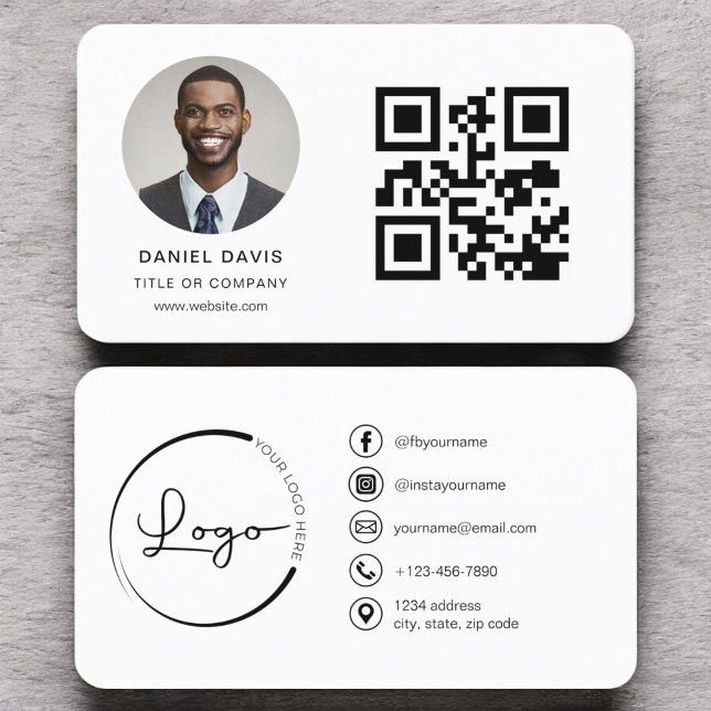 Modern Minimalist Photo with QR Code Social Media Business Card (Creator Uploaded)