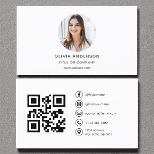 Modern Minimalist Photo with QR Code Social Media Business Card