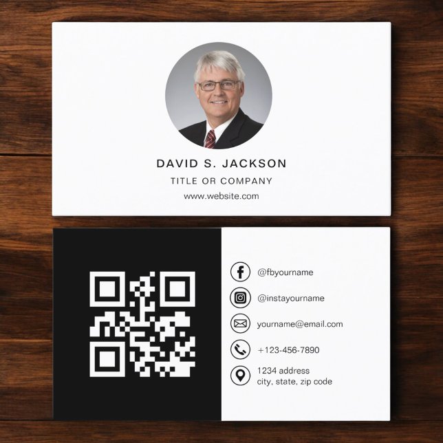 Modern Minimalist Photo with QR Code Social Media Business Card (Creator Uploaded)