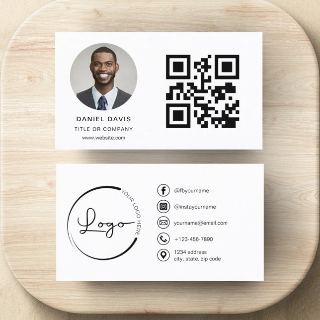 Modern Minimalist Photo with QR Code Social Media Business Card (Creator Uploaded)