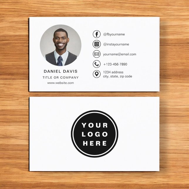 Modern Minimalist Photo with Social Media Icons Business Card (Creator Uploaded)