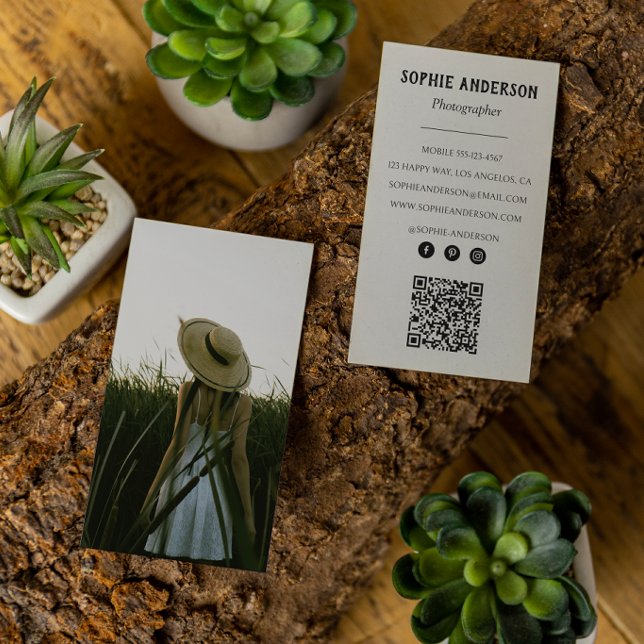 Modern Minimalist Photographer Photo with QR Code Business Card (Creator Uploaded)