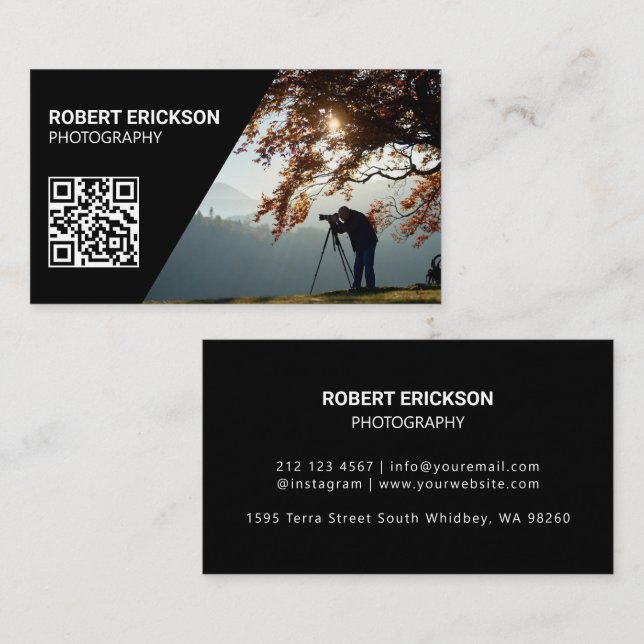 Modern Minimalist Photographer QR Code Portfolio Business Card (Front/Back)