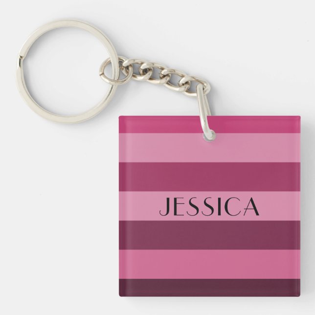 Modern Minimalist Pin Striped Pattern Name Key Ring (Front)