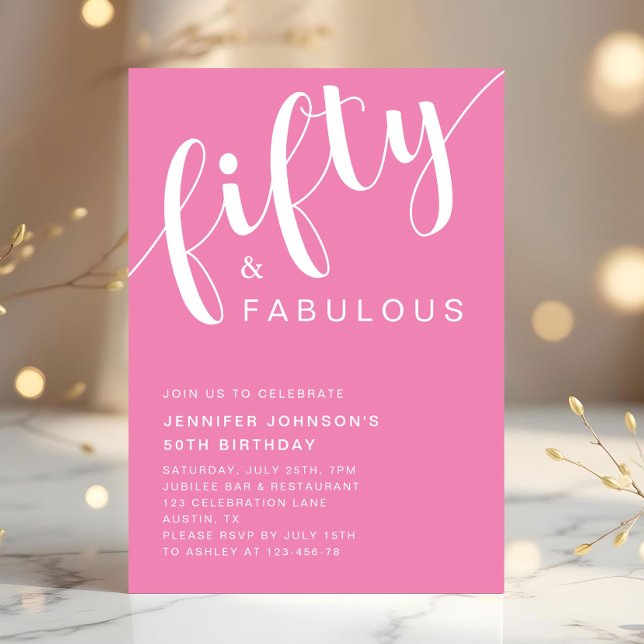 Modern Minimalist Pink 50th Birthday Invitation (Modern Minimalist Pink 50th Birthday Invitation)