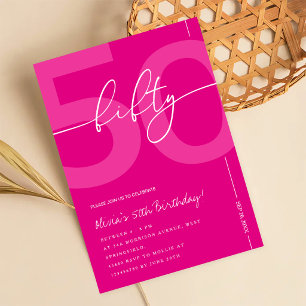 Modern Minimalist Pink 50th Birthday Party Invitation