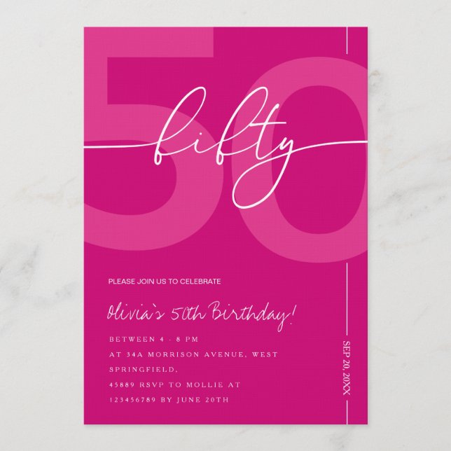 Modern Minimalist Pink 50th Birthday Party Invitation (Front)