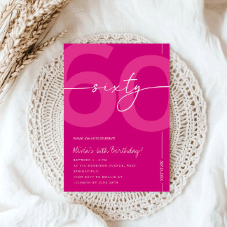 Modern Minimalist Pink 60th Birthday Party Invitation