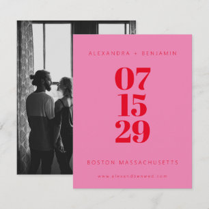 Modern Minimalist Pink and Red Full Photo Save The Date