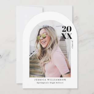 Modern Minimalist Pink Arch Photo Graduation Party Invitation