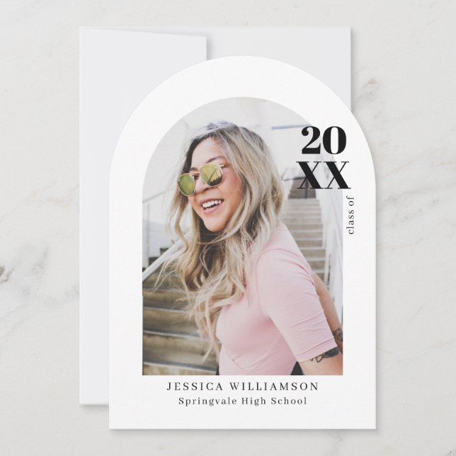 Modern Minimalist Pink Arch Photo Graduation Party Invitation (Front)