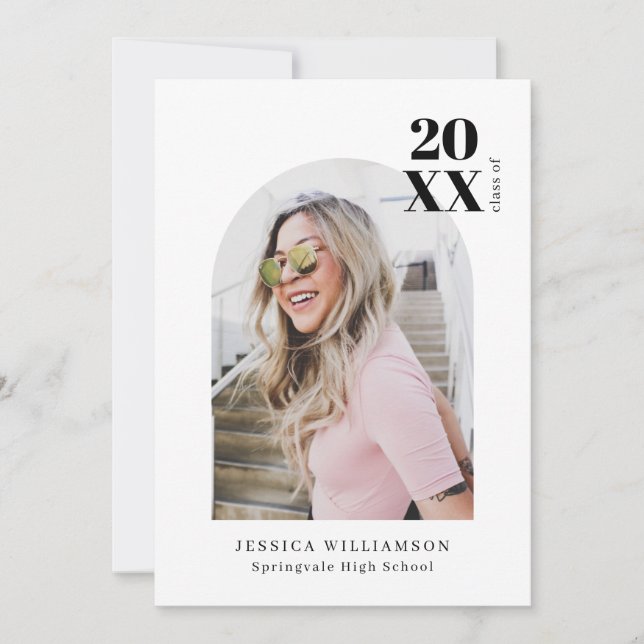 Modern Minimalist Pink Arch Photo Graduation Party Invitation (Front)