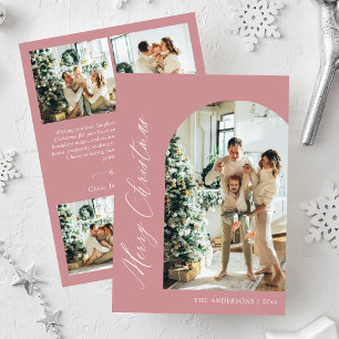 Modern Minimalist Pink Arch Photo Merry Christmas Holiday Card