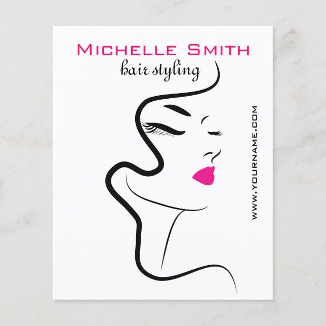 Modern Minimalist Pink Black Hair Beauty Salon  Flyer (Front)