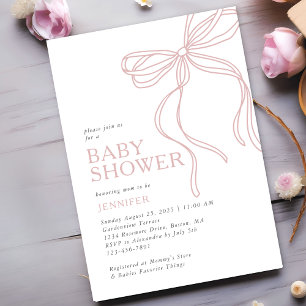 Modern Minimalist Pink Bow Baby Shower Invitation