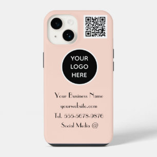 Modern Minimalist Pink Custom logo QR Code iPhone 14 Case