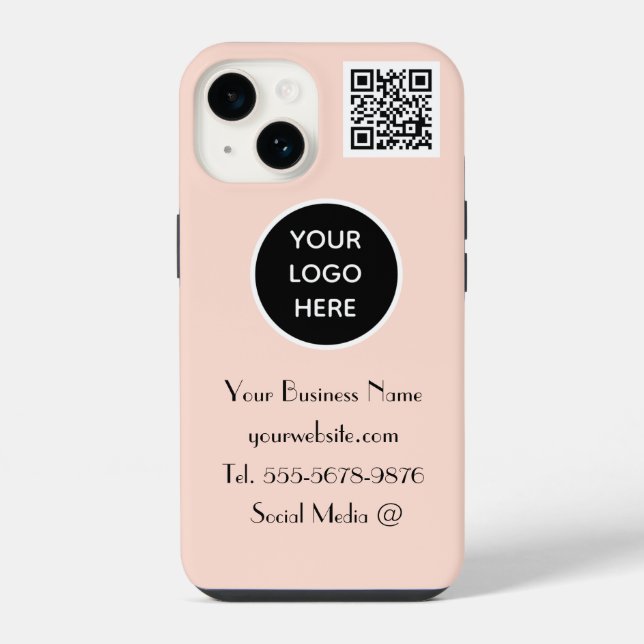 Modern Minimalist Pink Custom logo QR Code iPhone Case (Back)