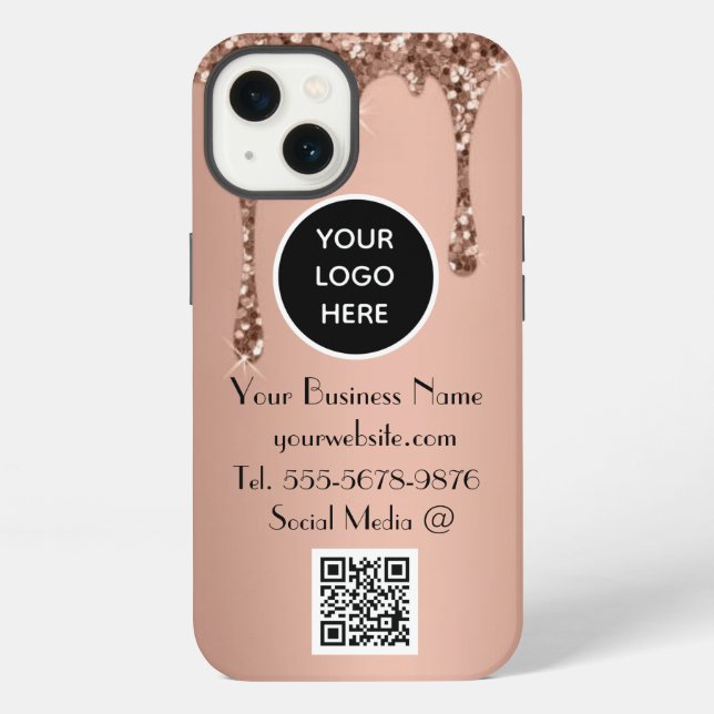 Modern Minimalist Pink Drip Custom logo QR Code iPhone Case (Back)