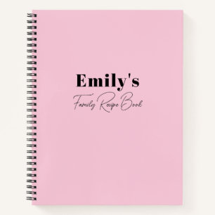 Modern Minimalist Pink Family Recipe  Notebook