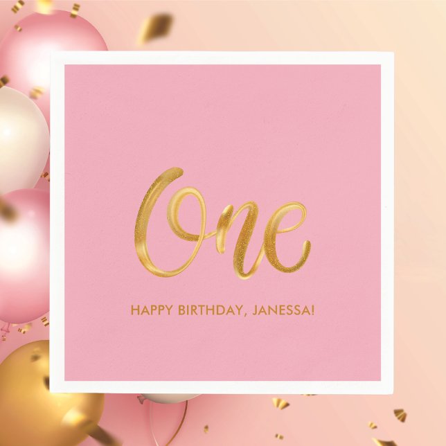 Modern Minimalist Pink First Birthday Napkin (Napkins)