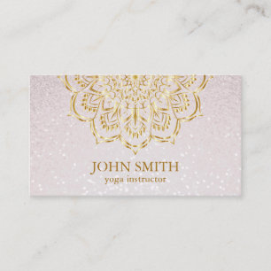 Modern Minimalist Pink Gold Lotus Yoga Instructor Business Card