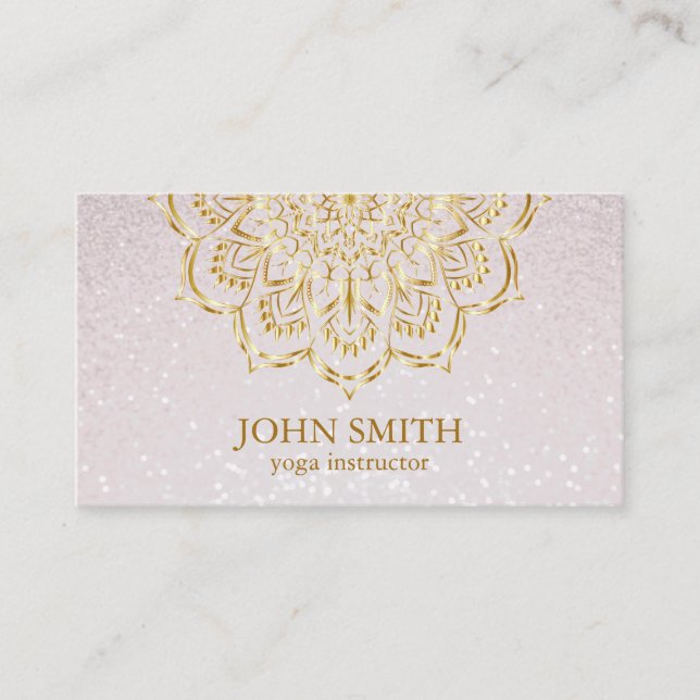 Modern Minimalist Pink Gold Lotus Yoga Instructor Business Card (Front)