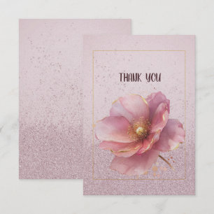 Modern Minimalist Pink Gold Poppy Wedding Thank You Card